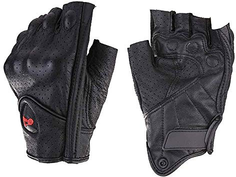 AKT Motorradhandschuhe Fingerloser Lederhandschuh Sommer Atmungsaktiver Unisex Halbfingerhandschuh zum Männer Frauen Roller Moto Mitten,L