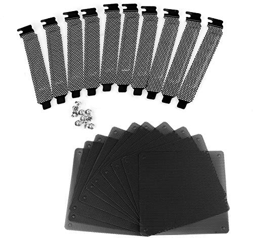 euroharry Filtro de Polvo Filtro de Ventilador de Ordenador 140mm Cubierta Antipolvo PVC Malla de PC Cooler Fan + Cubierta de Ranura PCI con Tornillos (10x 120mm + Ranura PCI, Negro)