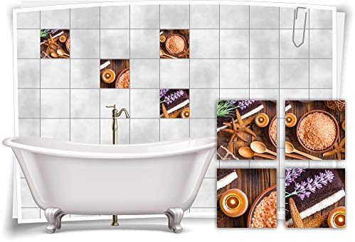 Medianlux Fliesen-Aufkleber SPA Wellness Kerze Seestern Flieder Salz Holz Löffel Bad WC Deko, 15x15cm fp5p544q-135380