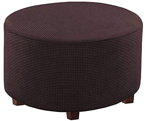 BAIYA Hockerbezug,Stretch Husse,Jacquard Hockerbezug,Überzug,Bezug Für Ottomane (Brown,Large)