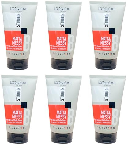 6 stycken L'OREAL STUDIO LINE MATT & MESSY Fiberpasta för hår, matt utseende, naturligt utseende, 150 ml