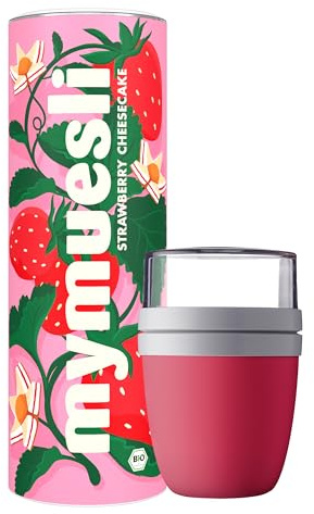 mymuesli Strawberry Cheesecake BIO Müsli mit Butterkeks & fruchtigen Erdbeeren (575g) + Mepal Müsli-Becher (500 ml Becher & 300 ml Deckel) Joghurt-Becher - To Go (2Go) – für Mikrowelle & Spülmaschine
