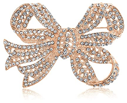 Estilo Victoriano Vintage De Invierno De La Boda De Vacaciones Blanco Cristal Pave Moda Nupcial Gran Declaración Filigrana Cinta Lazo Bufanda Broche Alfiler Para Mujer Chapado En Rosa