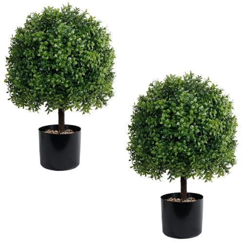 UNADRA Künstliche Buchsbaum-Pflanzen für den Außenbereich, künstliche Formschnitte, Kugelbäume, 2er-Set, für Veranda, Dekoration (55,9 cm T, 33 cm Durchmesser), 4 Schichten, künstliche Sträucher für