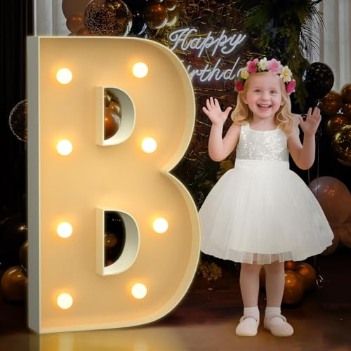 Mixifox 3ft Light Up Marquee Letters - Large Marquee Letters B for Party Decorations - Large Baby Letters for Baby Shower - Fines Decor Letter B Medium/Large