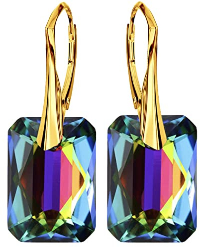 Ohrringe Damenohrringe Klapperverschluß Silber 925 Ohrhänger mit Kristallen Vergoldung mit Gelbgold 24 Karat / 750 Gold Ohrschmuck Geschenk für Frau Mädchen
