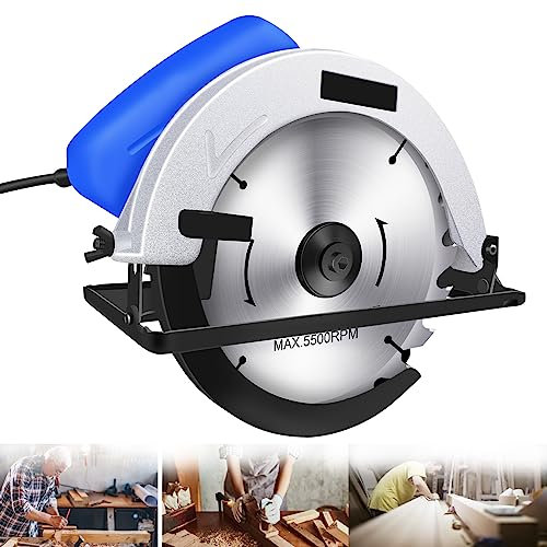 Sierra circular de 1500 W Sierra eléctrica con cordón para cortar madera, Sierra de riel con motor de cobre puro a 5000 rpm con guía láser, profundidad máxima de corte 57 mm (90 °), 55 mm (45 °)