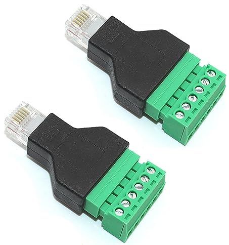 PENGLIN 2 Stück RJ12 Stecker auf 6 Pins Schraubklemmleiste Adapter für Cat3-Telefonhörerkabel-Verlängerung, RJ12 6P6C Modulare Steckverbinder