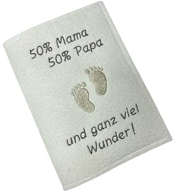 Mutterpass-Hülle aus Filz mit Stickerei, 50% Mama 50% Papa und ganz viel Wunder, creme, Umschlag Mutterpass, Mamapass