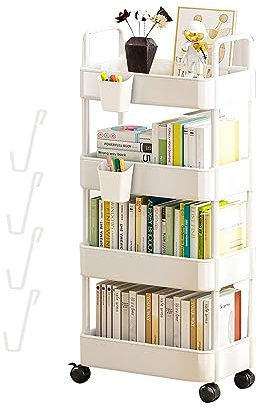 Aizuoni Rollender Bücherwagen - Aufbewahrungswagen, Mehrzweckwagen - Rollwagen, Snackwagen, Mit 3 Ablage Und Rollen, Mobiler Allzweckwagen Beistellwagen Für Küche, Flur, Balkon