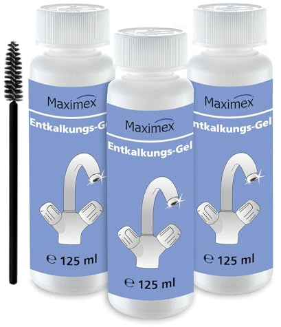 Maximex Entkalkungsgel mit Bürste 3er Set, je 125 ml, Spezial-Entkalker zur effektive Kalkentfernung, selbsttätige Reinigung durch schaumaktive Substanzen, Zitronen-Duft