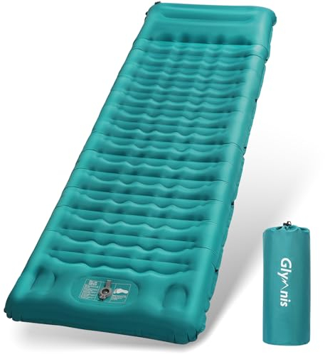 Glymnis Isomatte Camping Aufblasbare Luftmatratze Outdoor 12CM Verdicktes Aufblasbare Matratze mit Fußpresse Pumpe und Kissen ultraleichte wasserdichte Matratze für Wandern Reisen Camping