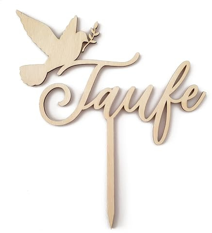 Cake Topper für die Tauffeier - Tortendeko Taufe mit Taube (Birke)