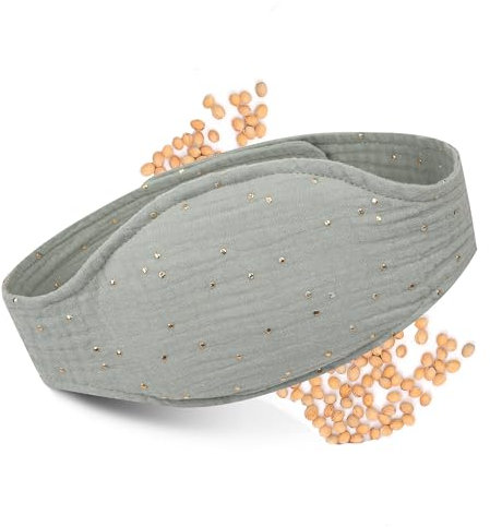 Lovely Hippo Kirschkernkissen Baby, Kirschkernkissen mikrowelle, Wärmekissen baby ohne Flüssigkeit, Kirschkernkissen 100% Baumwolle (Eukalyptus/Gold, 0-6 Monate)