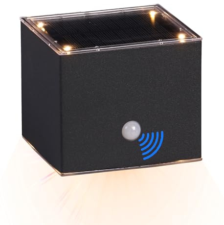 Northpoint LED Solar Wandleuchte mit Bewegungsmelder aus Aluminium Up & Down-Technik warmweiß, Ideal für Eingangsbereiche und Terrassen Würfel