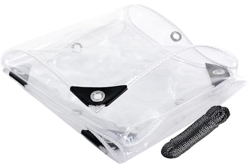 AMZZHAO Transparente Plane mit Ösen & 5m Seil,PVC wasserdichte Abdeckplane gartenmöbel,Tarp Für Balkon im Pflanzengewächshaus Garten,Regenschutz Windschutz