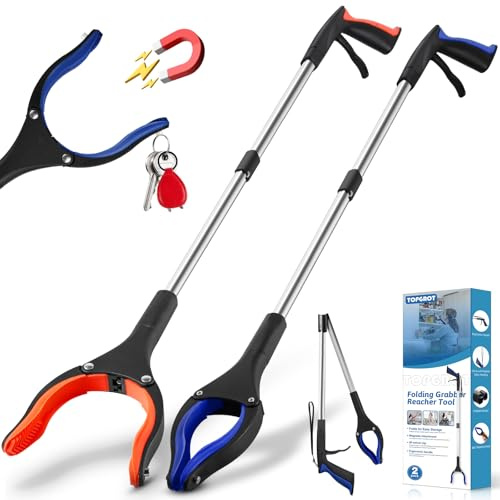 TOPGROT 2-Pack Grabber Reacher Tool, 34 Foldable Reacher Grabber Pickup Tool with 360° Rotating Jaw & Magnets