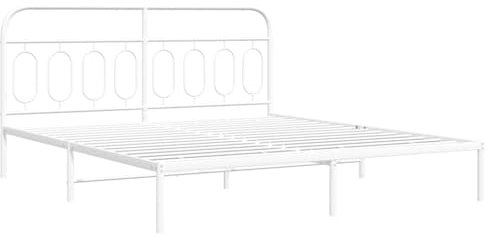 vidaXL Bettgestell, Bett mit Kopfteil, Bettrahmen mit Lattenrost Mittelfüßen, Metallbett Doppelbett für Schlafzimmer, Metall Weiß 180x200cm