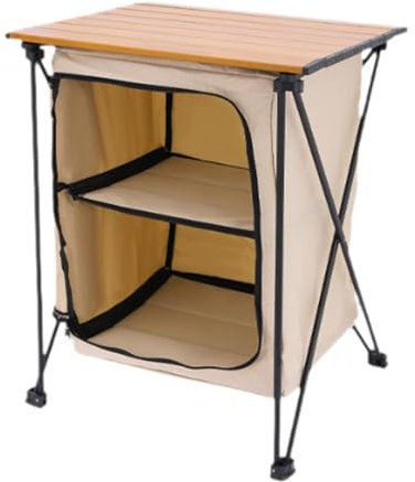 Fällbart campingförvaringsskåp med 2 hyllplan aluminium campingbord skafferi skåp för grill bakgård bakluckefester, beige