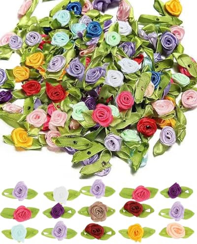 QLEUIFT 200 Mini Teste di Fiori Artificiali, Fiocchi, Rose con Foglia, Fiori per Fai da Te, Decorazioni Floreali, Decorazioni per Fai da Te, Decorazioni per Scrapbooking, Multicolore