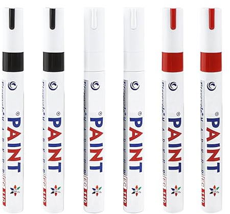 JCUGSBS 2 x Nero +2 x Rosso +2 x Bianco Pennarello universale impermeabile per la riparazione di trucioli di pietra, graffi, auto, moto, biciclette, cerchi in lega