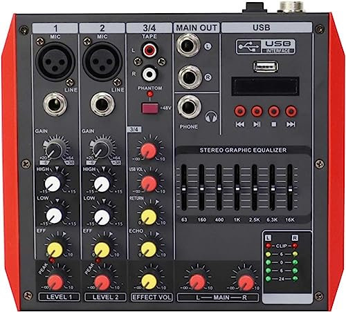Studio Mixing Desks, Mini DJ Mixer USB interface controller Family KTV 4/6/8 channels DJ Audio Mixer +48v stereo mixer Small performance stage home professional Bluetooth effect mixer(4 way)