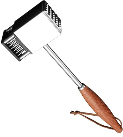Fleischklopfer Edelstahl, Doppelseitiger Schnitzelklopfer zum Klopfen von Fleisch, Fleischhammer mit 36 Stahlklingen & 36 Hammernadeln, mit Ergonomischem Griff, für Schnitzel, Steak, Hähnchen