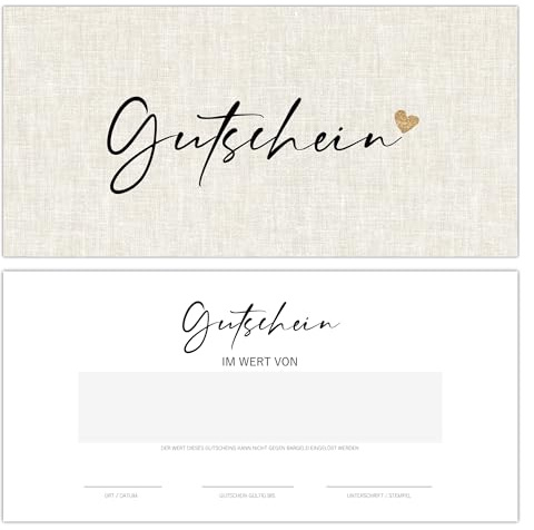 40 Gutscheine zum selbst Ausfüllen | Premium Druck | Für Dienstleister wie Kosmetik, Gastro, Massage - Fußpflege etc. | Blanko - Vorlage - Gutscheinkarte - Geschenkgutschein