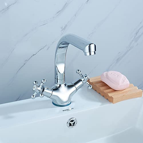 Wasserhahn Bad Waschtischarmatur Retro Antik Stil Messing Zweigriff Mischbatterie Waschbecken Armatur, Badarmatur Waschtischbatterie Badezimmer, Silbern