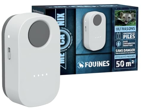 MECANIX® - Appareil Ultrasons Anti-fouines et martres à Piles – Répulsif Rongeurs Fréquences Variables - Boîtier Ultrasons Anti-Nuisible pour Voiture, Grenier et Espaces Difficiles d'Accès - 50m²