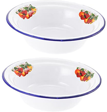 PHENOFICE 2stücke Nudelschale Aufbewahrungsschale Retro Emaille Schale Suppenschüssel Küchenhelfer Küchenbedarf Nudelschüssel Hochwertiges Emailliertes Material Für Reis Obst Gemüse Eier Tei