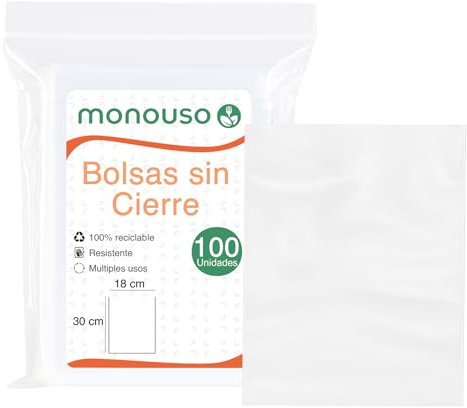 Monouso | 100 Bolsa Polietileno Sin Cierre 18×30 cm G-100 | Transparente LDPE Alta Flexibilidad | Ideal para Alimentación y Pequeños Productos