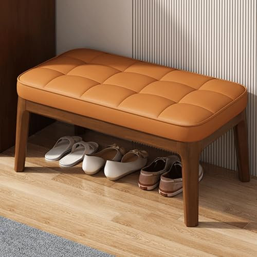 Generisch Esszimmerbank aus Holz im Bauernhausstil, rustikale gepolsterte Eingangsbank, mit Leder gepolsterte Schuhregalbank für Esszimmer, Wohnzimmer, Flur, Schlafzimmer (braun, 72 cm)