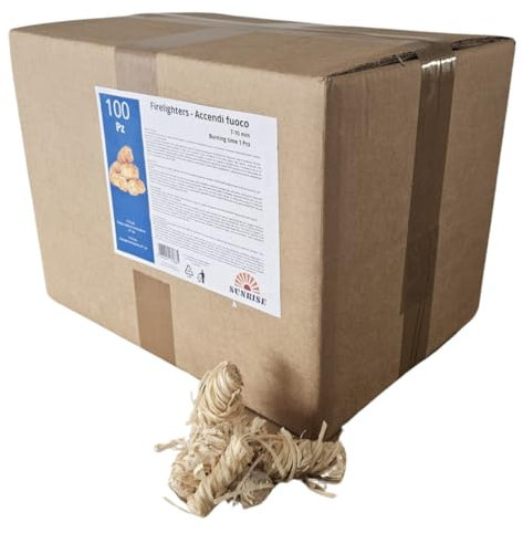 Sunrise Accendifuoco Naturale Ecologico 1 Kg Camino Accendi Fuoco Riccioli Lana Accendi Legna Campeggio Barbecue Accendi Legna Forno Camino Falò BBQ (100 Pz)