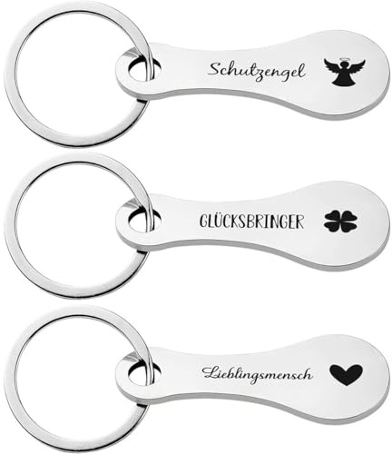 PEVRUAY 3 porte-clés amovibles pour chariot de supermarché jeton en métal pour chariot de supermarché porte-bonheur ange gardien Noël personne préférée cadeau de l'avent avec sac