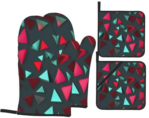 Set di 4 guanti da forno e presine con motivo triangolare, per la massima sicurezza e praticità in cucina