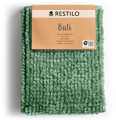 RESTILO Tapis de Bain antidérapant 50 x 70 cm Tapis de Douche Absorbant Décoratif Vert Bati