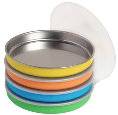 Elk and Friends Kids/Toddler 7.8 Stainless Steel Plates + Lids | 4pk