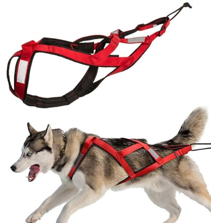 YPDOPORA Zuggeschirr Für Hunde, X-Back-Mushing-Geschirr Für Hundeschlittenübungen, Zuggeschirr Für Haustiere Mit Gewichten Für Große Hunde, Husky, Skijöring, Scootering,Rot,3XL
