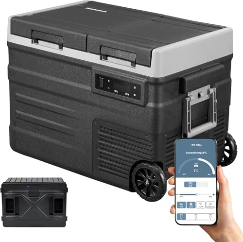 ELECAENTA Kompressor Kühlbox 40L mit Akku, Tragbar Auto Kühlbox Elektrisch -20°C bis 20°C, Dual Zone Unabhängige Kontrolle Gefrierfach APP-Steuerung für Auto, LKW, Boot, Reisemobil, Camping (Schwarz)