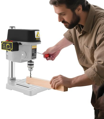 340W Mini Bench Drill Press High Precision Drilling Cast Iron Steel Drilling Machine 3-Speed Adjustable Benchtop Compact Portable Drill Press for Teaching Experiments, Diy Crafts, Furniture