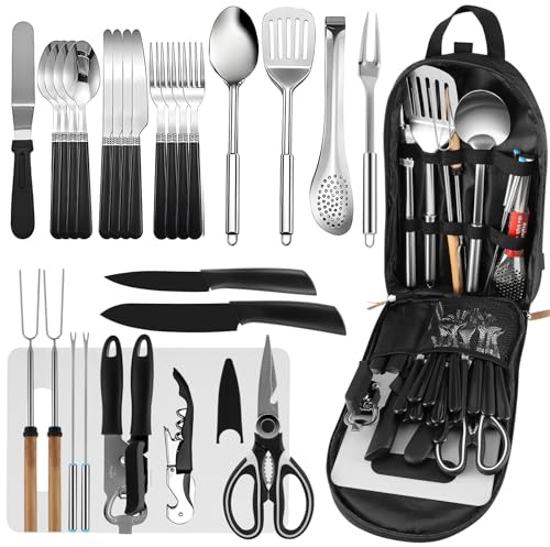 Camping Cooking Utensils Set, Camping Utensil Set for Campervan, Camping Travel Accessories Cooking Essentials, Camping Kitchen Utensil Organizer Travel Set, Kitchens Portable Cooking