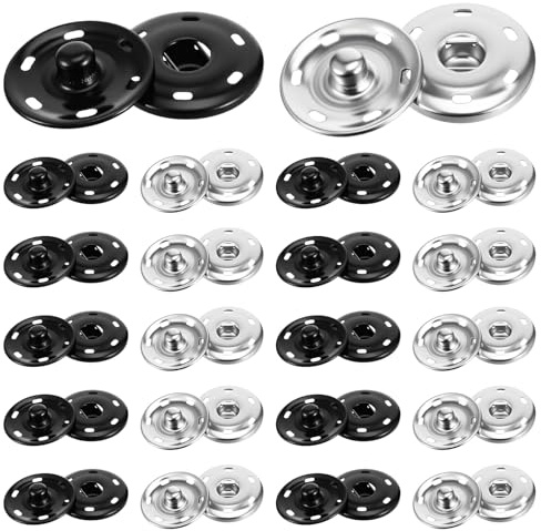 TIESOME 20 Sätze Annähen Druckknöpfe aus Metall, 2,5 cm Groß Snaps Druckknopf Schwarz Silber Druckknopf Nähen für Kleidern, Mantel, Handwerk, DIY, Handtasche