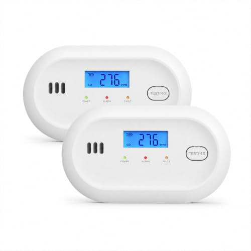 Hapippofa Carbon Monoxide Alarm with Digital Display, Battery Powered CO Detector with Replaceable AA Batteries, 10-Year Sensor Life, 85 dB Alert, EN 50291, for Home & Travel, 2 Pack