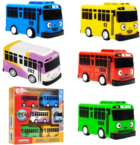APPCRFM Bus Car Toys, Mini Bus Set, Car Toy With Gift Box, Vehicles Set for Toddlers, Educational-Toy for Kids Gift, Cartoon Trans Model Ornaments 5 PCS