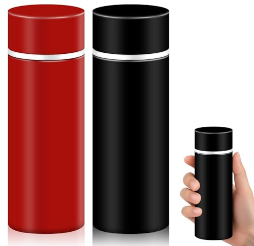 Lot de 2 bouteilles d'eau isothermes en acier inoxydable - 120 ml - Pour boissons chaudes et froides - Petite bouteille isotherme en acier inoxydable - Pour l'extérieur, l'école - Noir/rouge