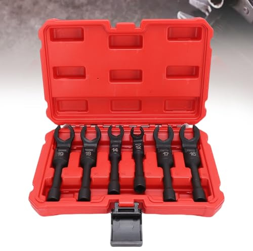 Jectse 12 14 16 17 18 19 Mm de 3/8 Pulgadas de Tracción Larga Cabeza Flexible con Llave de Cuenca con Llave de Tornillo de Tuerca, para Líneas Hidráulicas de Freno de, para Espacios