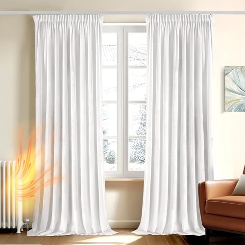 Deconovo Tende per Interni Eleganti in Velluto con Fettuccia 140x175 cm Bianco – Set di 2 Pannelli Moderni per Camera da Letto e Soggiorno, Morbide e Decorative
