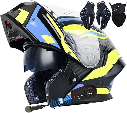Casque De Moto Modulaire Bluetooth, Intégral, Rabattable, Double Visière, Homologué Dot/ECE, avec Double Haut-Parleur Et Microphone, pour Adultes, Hommes Et Femmes