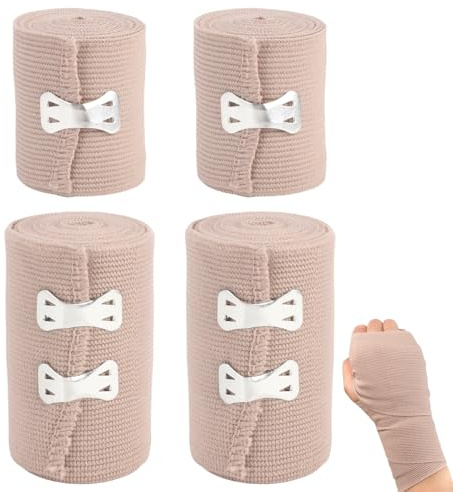 4Pcs Benda Elastica Compressiva con Clip In Metallo,Bende Elastiche Mediche a Compressione,Fascia Elastica di Fissaggio Coesiva Alta Qualità,Bendaggio di Garza Sportivo per Supporto a Caviglia Braccio
